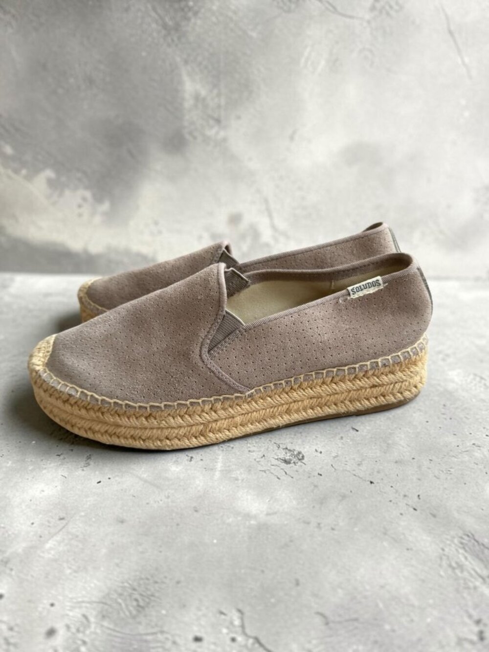 SOLUDOS Taupe Platform Espadrilles Flats Size 6.5